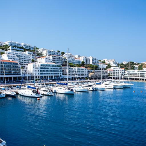 Lefkada marina with sailboats and yachts and the white town above the harbour